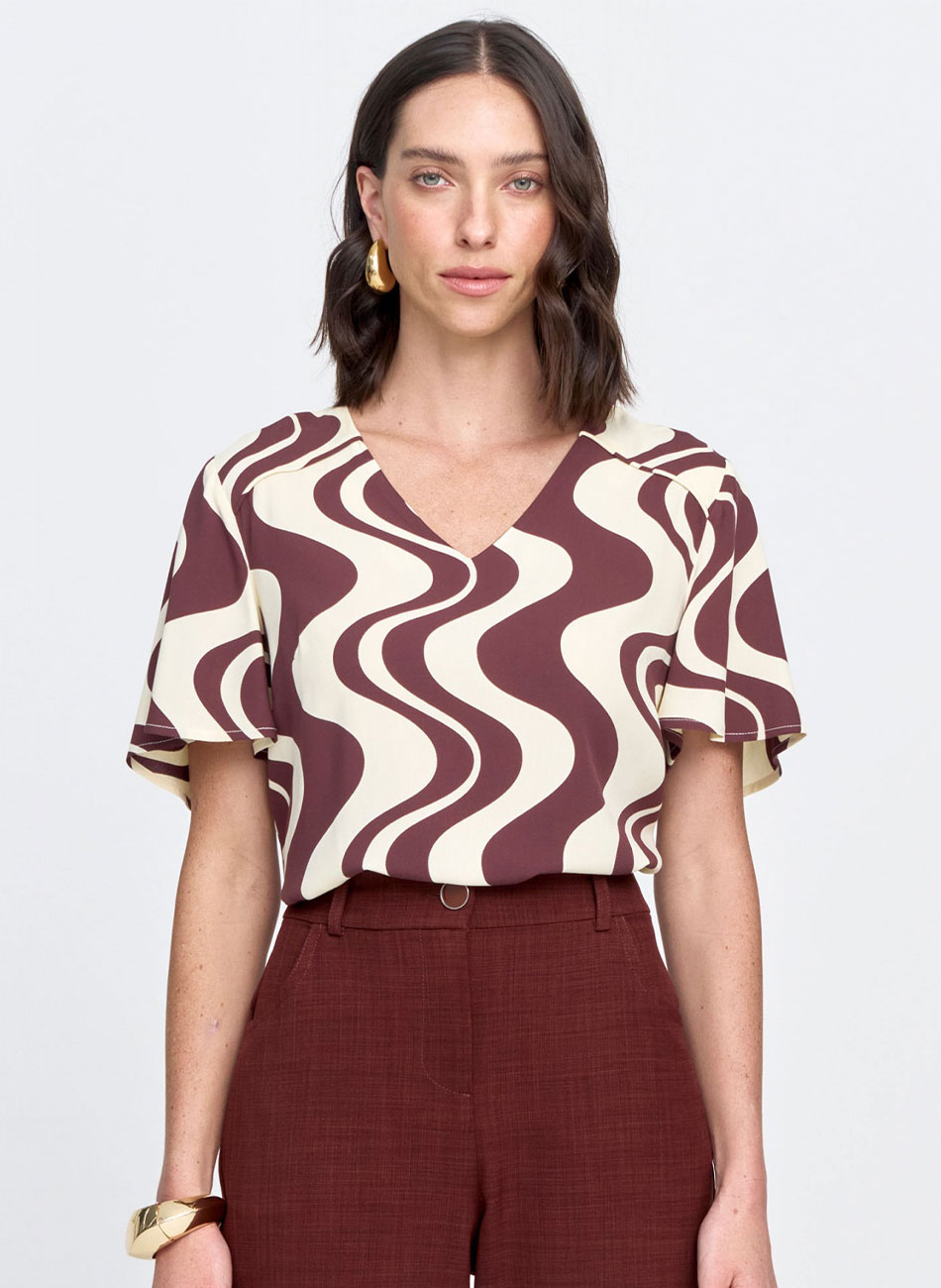 Blusa Viscocrepe Marrom Seiki - Foto 1