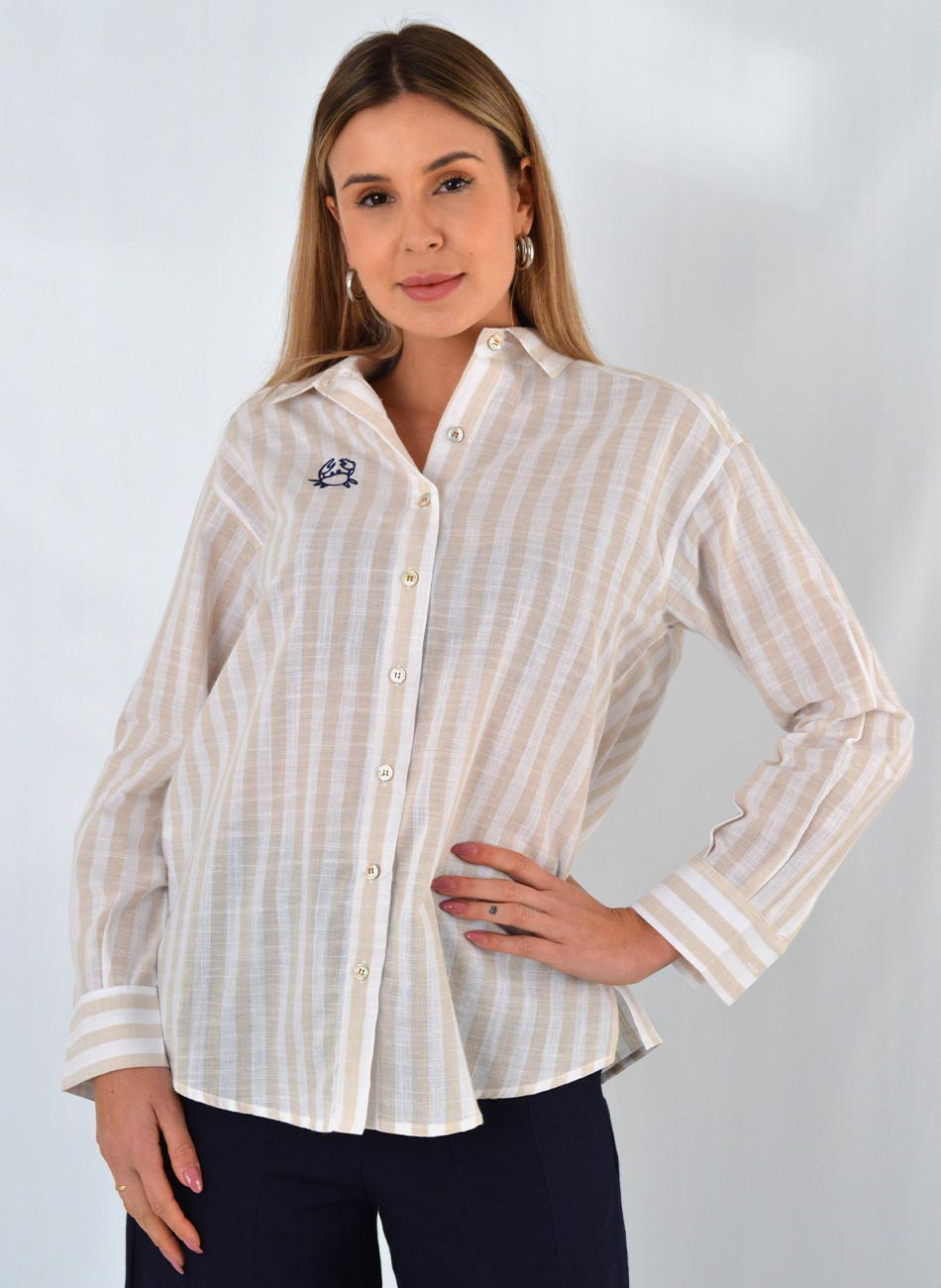 Camisa Listrada Bege Citt� - Foto 1
