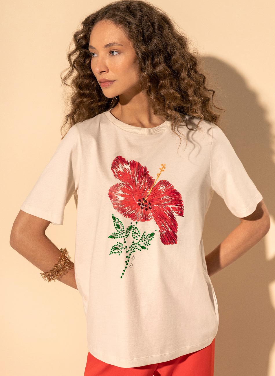 Blusa T-shirt Com Alica��es Bege Lez a Lez - Foto 1