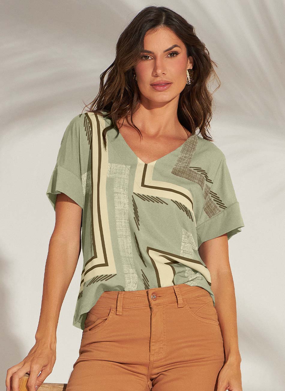 Blusa Crepe Verde Gatos e Atos - Foto 1