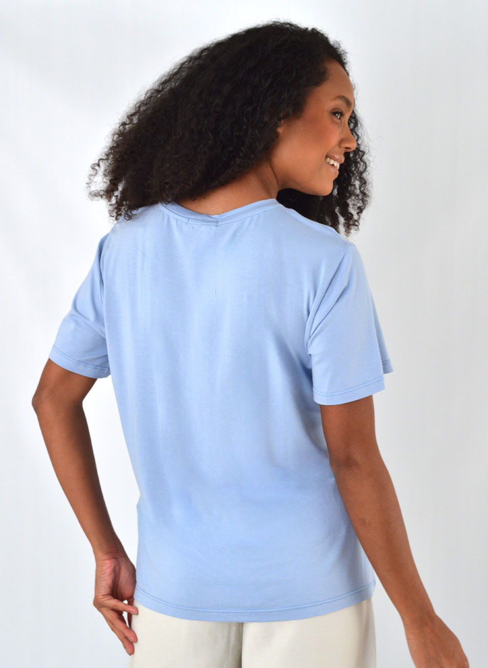 Blusa Viscose Frente Bordada Azul Seiki  - Foto 2