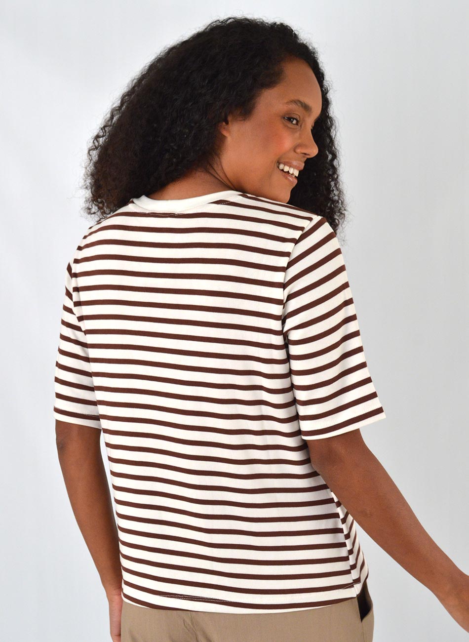 Blusa Globe Listrada Marrom Em Malha De Viscose  - Foto 2