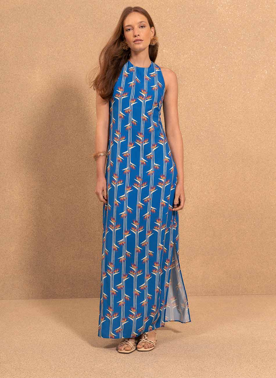 Vestido Longo Estampado Com Al�as Cruzadas Nas Costas Lez a Lez - Foto 2