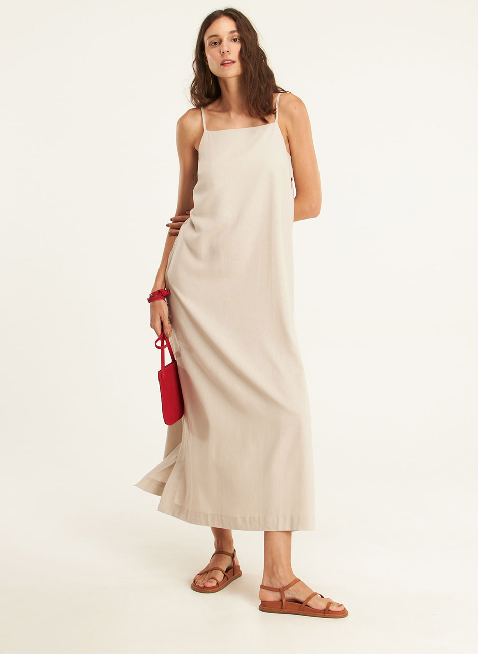 Vestido longo linho viva areia cant�o - Foto 1