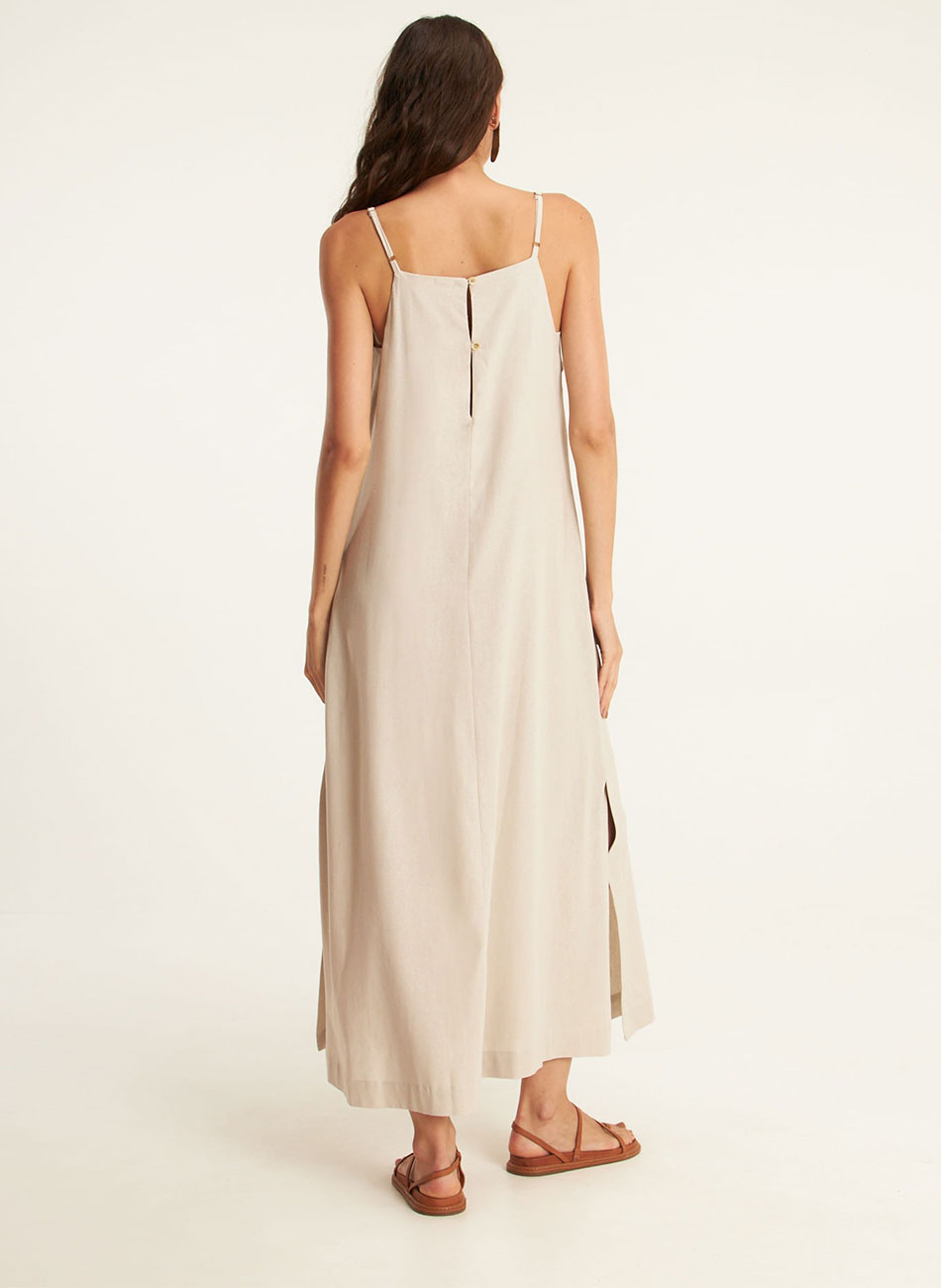 Vestido longo linho viva areia cant�o - Foto 2