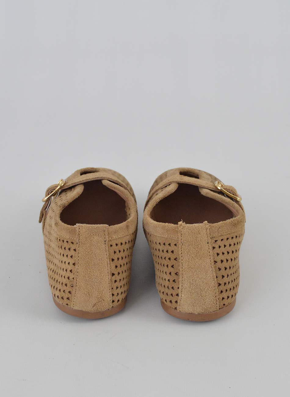 Sapatilha Couro Camur�a Camel Corte a laser 5� Espa�o - Foto 2