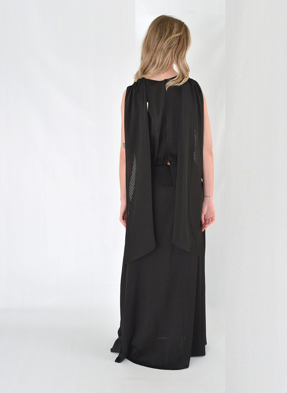 Vestido Longo Transpassado Com Faixas Posteriores Preto Lez a lez - Foto 2