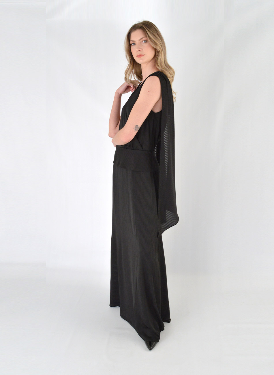 Vestido Longo Transpassado Com Faixas Posteriores Preto Lez a lez - Foto 3