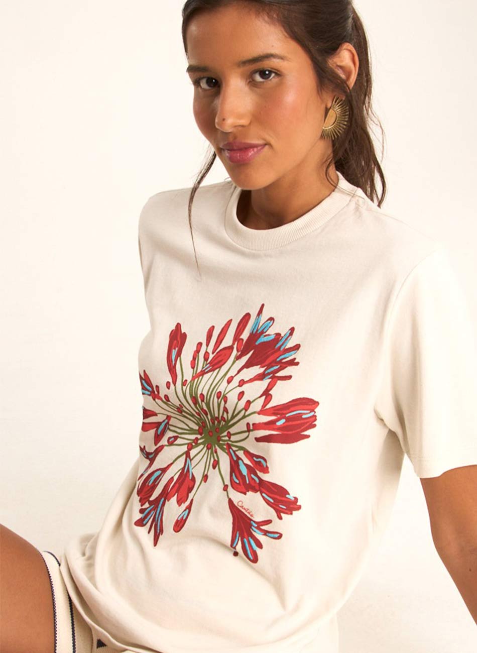 T-shirt areia bordada flores Cant�o - Foto 3