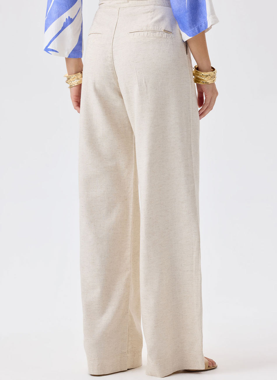 Cal�a Feminina Agata Wide Leg Linho Flor de Lis - Foto 3