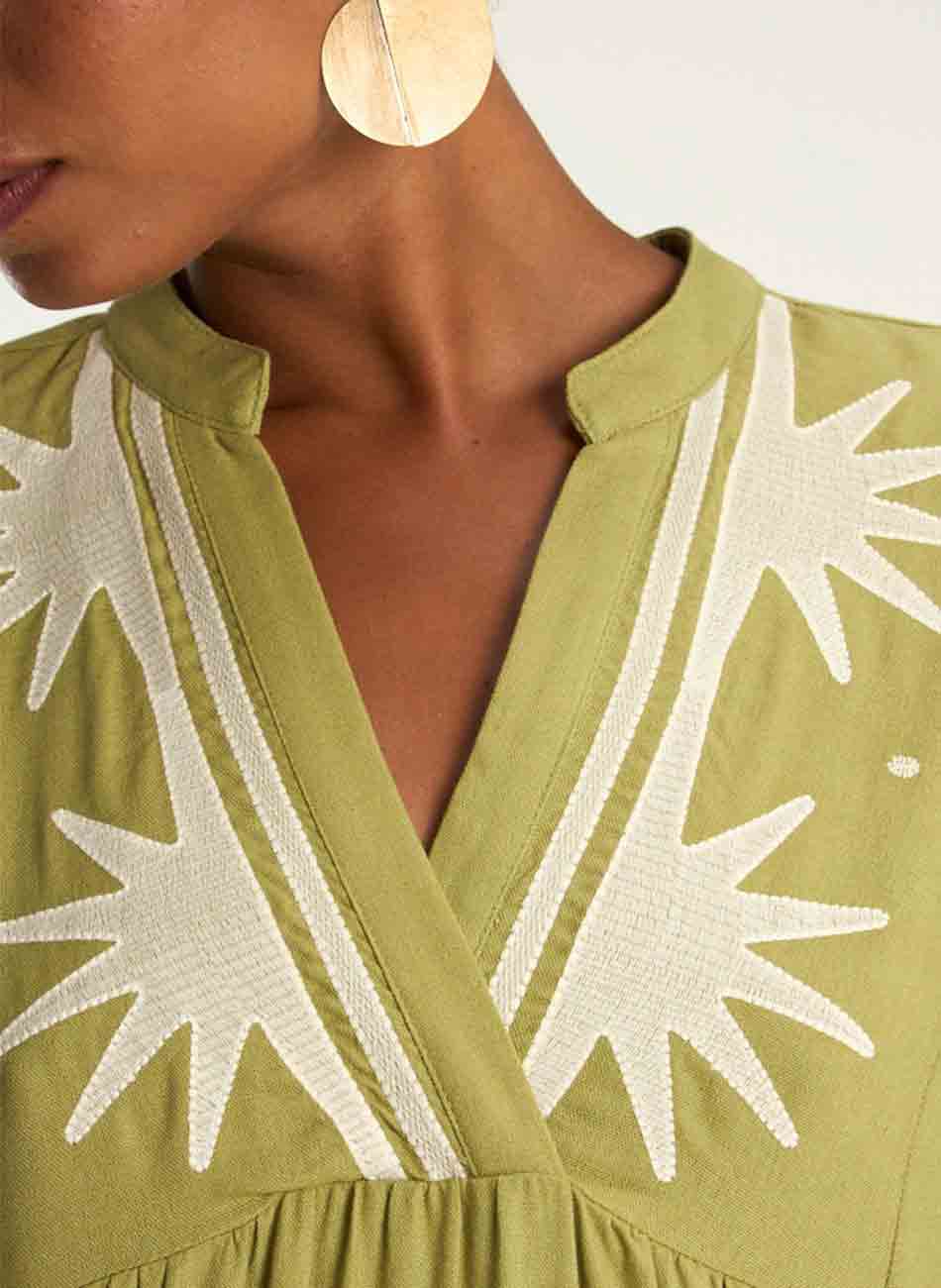 Vestido Amplo Linho Bordado Cant�o - Foto 3