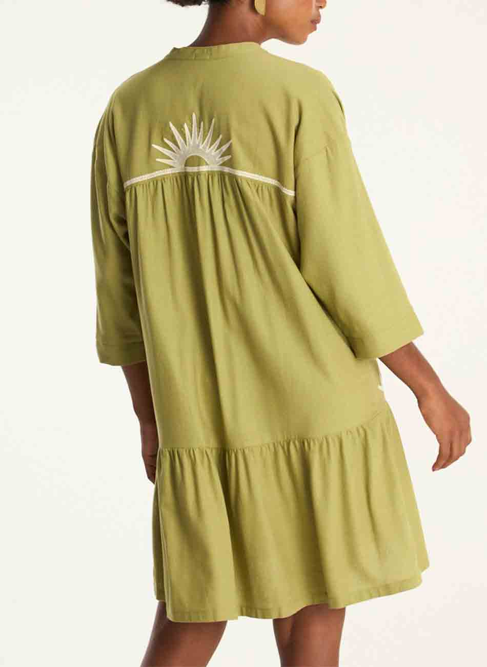 Vestido Amplo Linho Bordado Cant�o - Foto 5