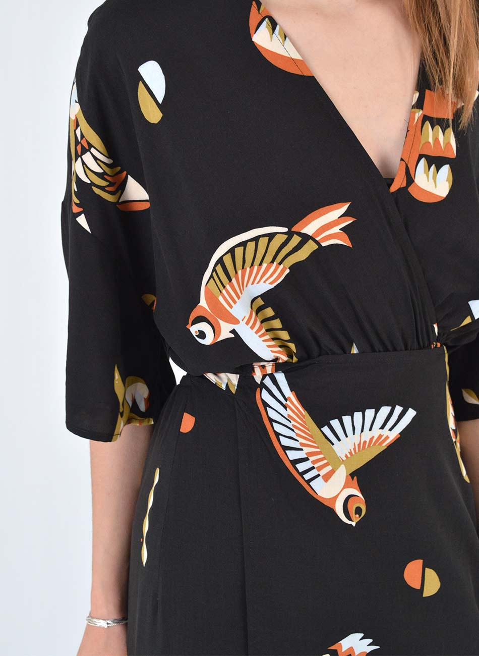 Vestido Transpassado Estampa Calandra Cant�o - Foto 2