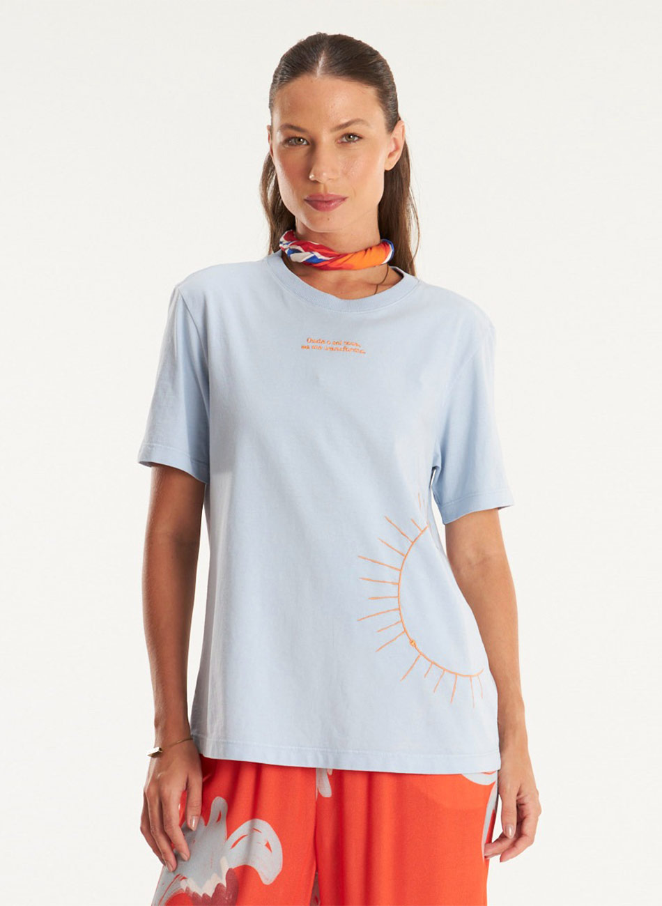 T-shirt Bordada Azul Claro Cant�o - Foto 1