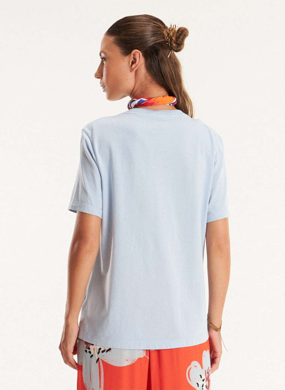 T-shirt Bordada Azul Claro Cant�o - Foto 4