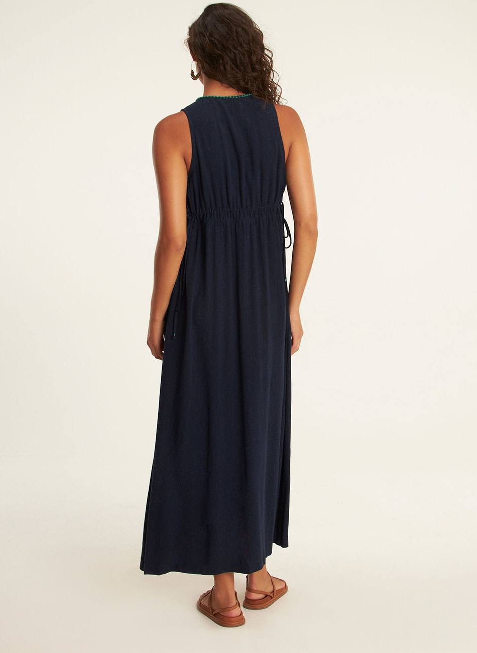 Vestido Linho Leve Azul Marinho Cant�o - Foto 2