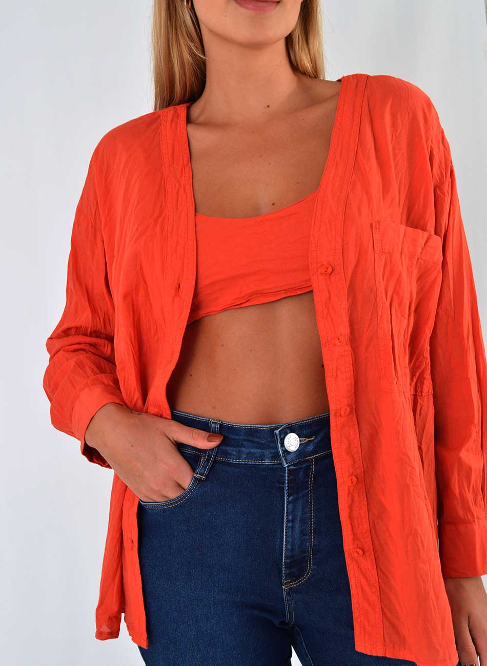 Camisa Vermelho Voil Over com Top Cant�o - Foto 3