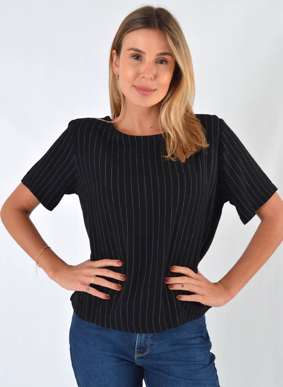 Blusa Declari em Viscolinho Risca de Giz - Foto 2