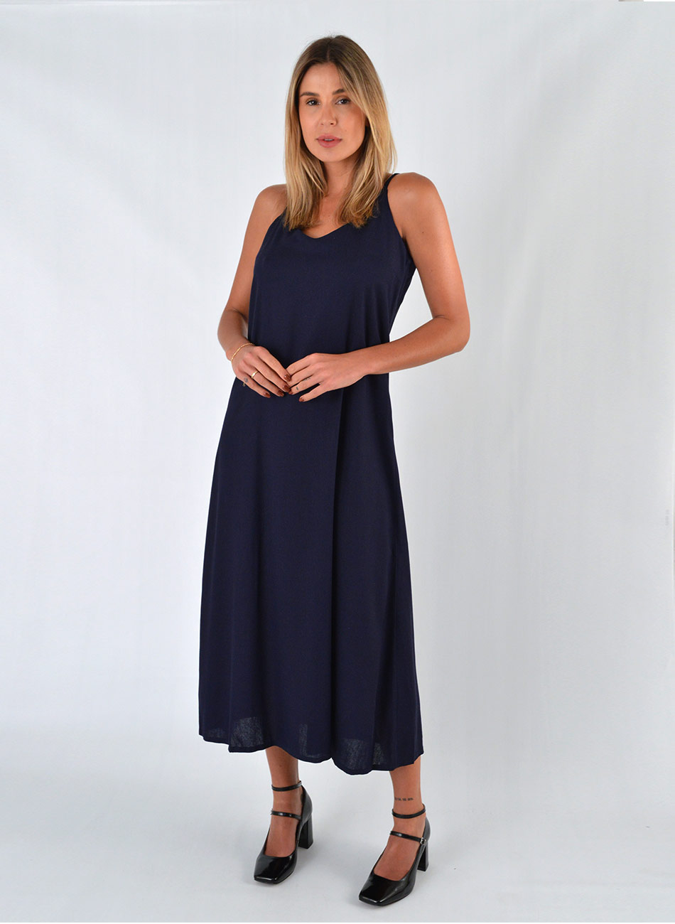 Vestido Marinho em Viscolinho Declari - Foto 1