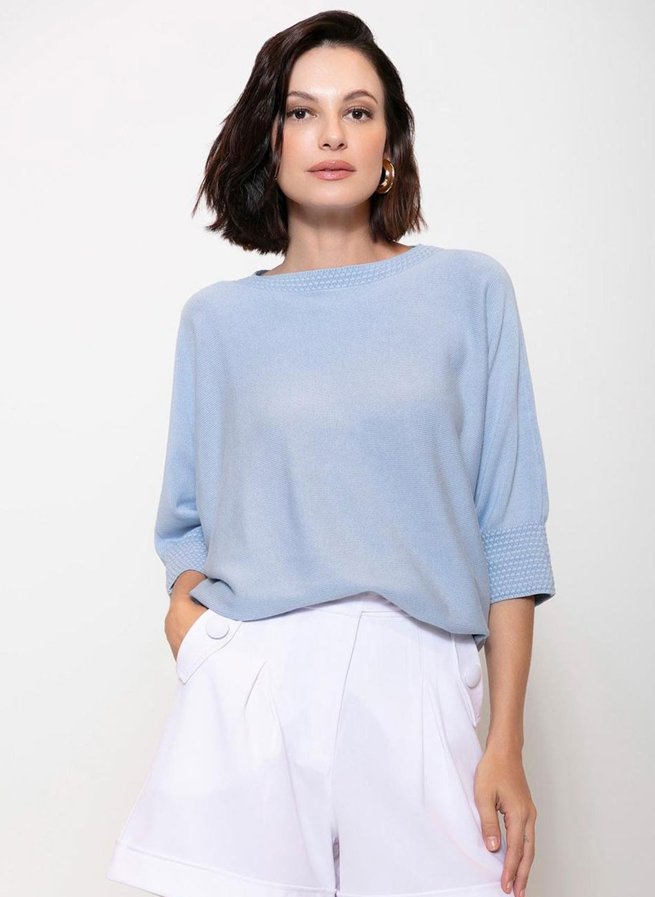 Blusa Azul Claro Ponto Pipoca Biamar - Foto 1