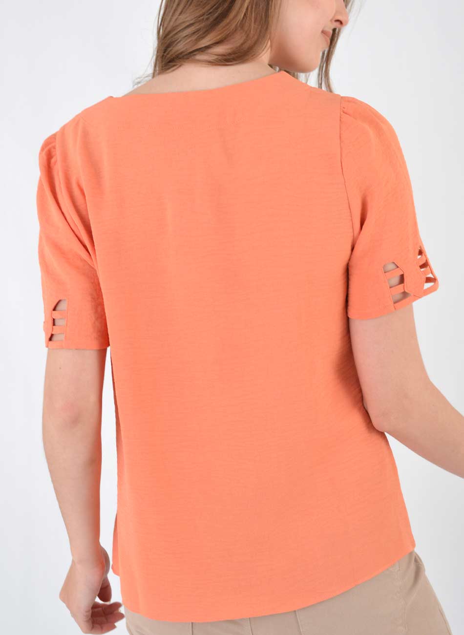 Blusa Detalhe Manga Mosaique Salm�o - Foto 4
