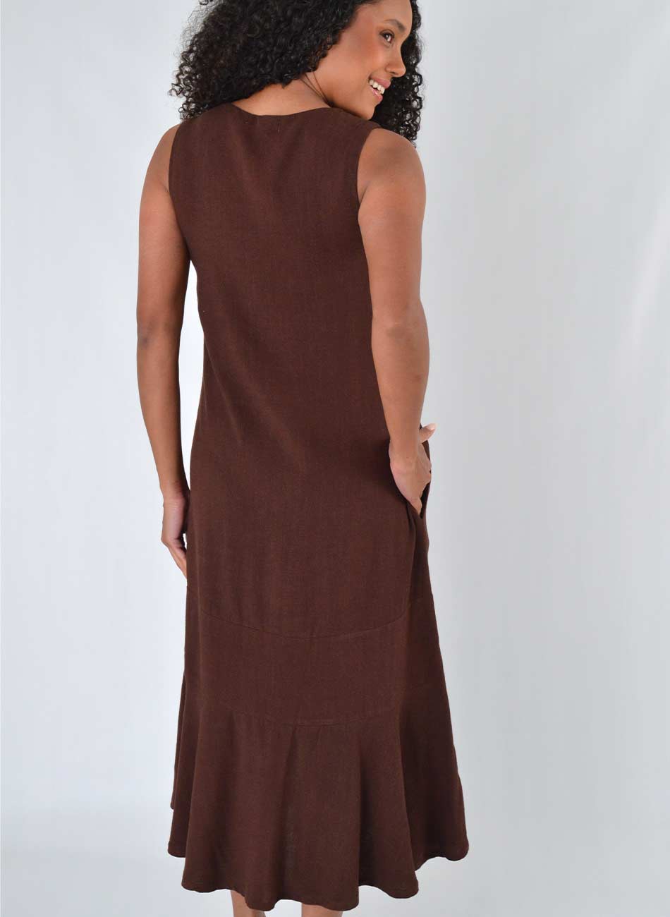 Vestido Marrom Midi Haes Nina com Bolsos - Foto 4