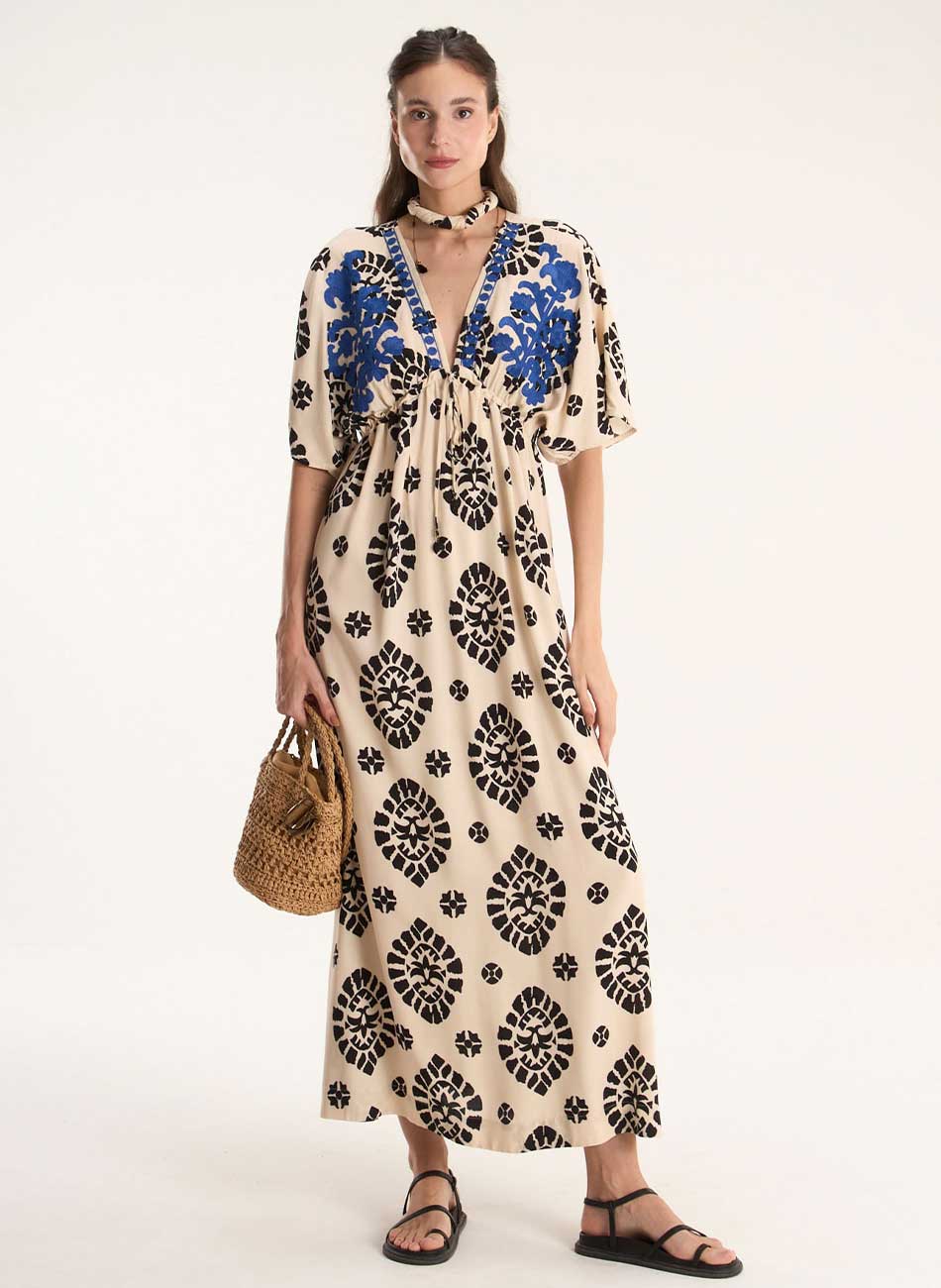 Vestido Cru Estampa Mandala Cant�o  - Foto 1