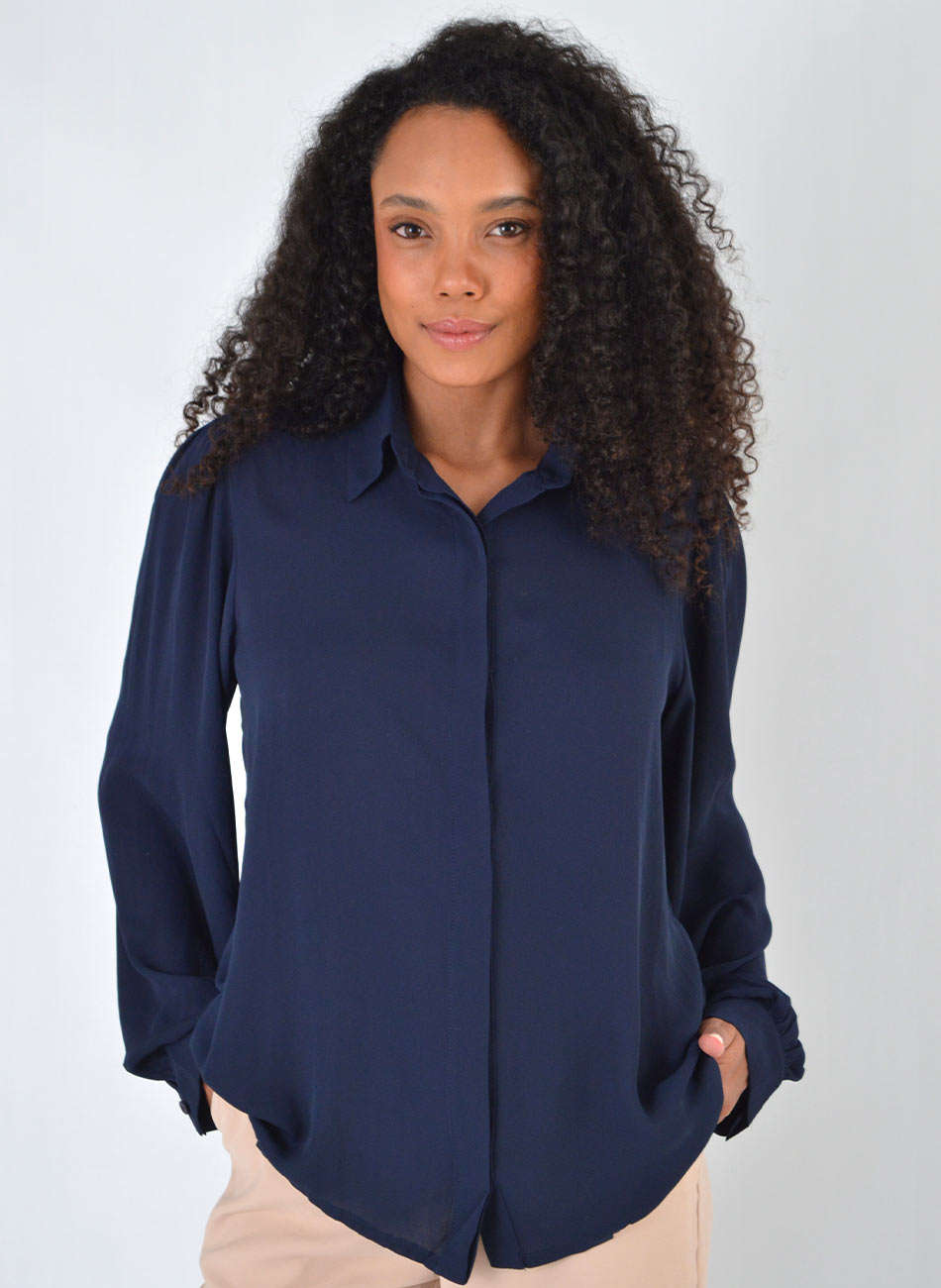 Camisa Marinho em Crepe Innocence - Foto 1