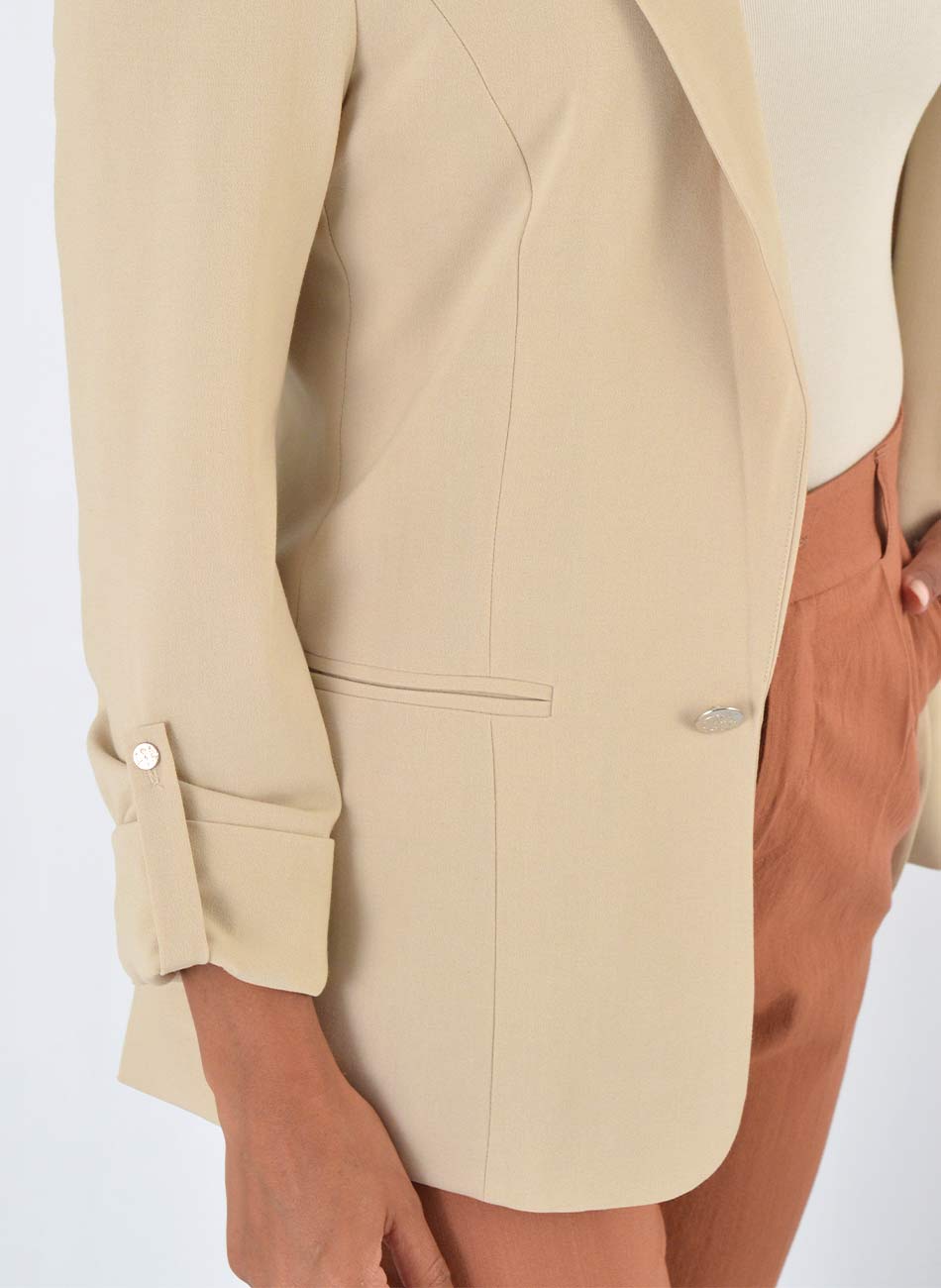 Blazer Sem Fechamento Donna Ritz Cor Trigo - Foto 5