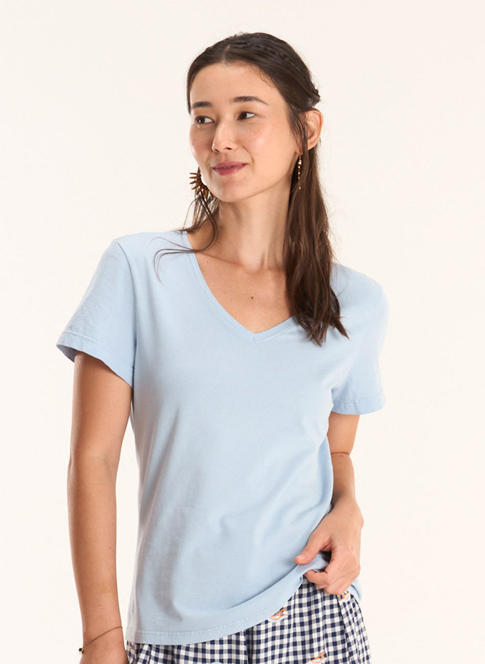T-shirt Algod�o B�sica Azul Cant�o - Foto 2