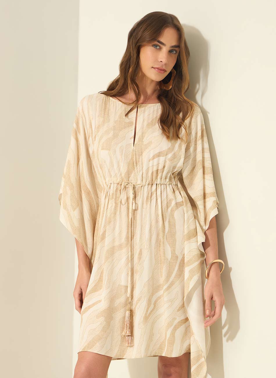 Vestido Curto Estampado Lez a Lez Mangas Flu�das - Foto 1