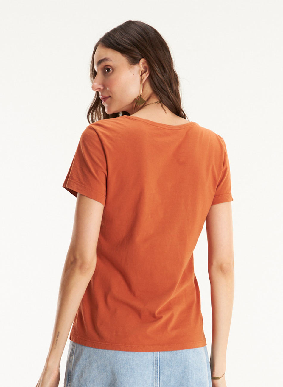 T-shirt Algod�o B�sica Terracota Cant�o - Foto 3