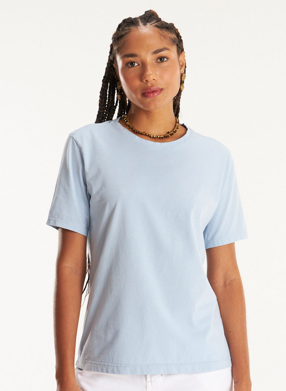 T-shirt Azul Algod�o B�sica Cant�o - Foto 3