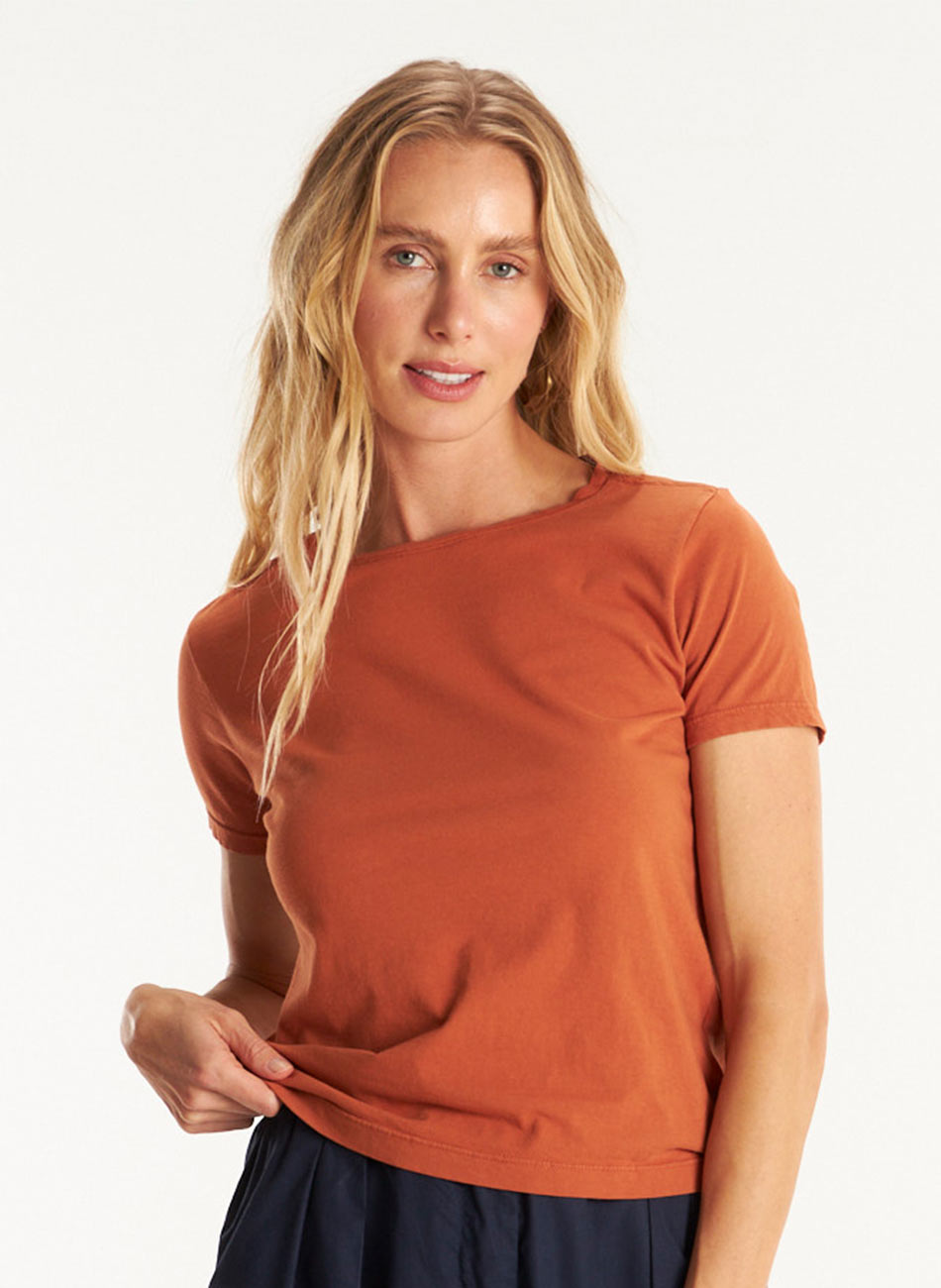 T-shirt Terracota Algod�o B�sica Cant�o - Foto 3