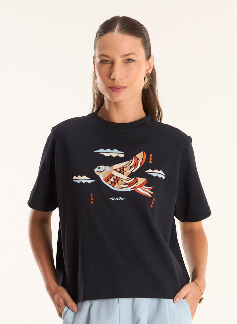 T-shirt Algod�o Bordada Cant�o - Foto 3
