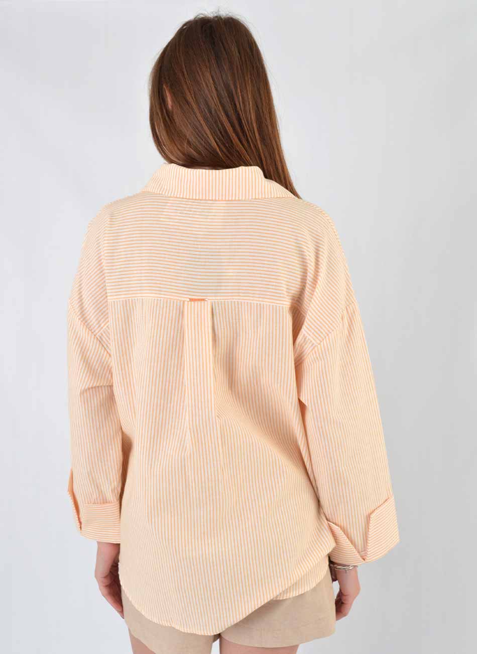 Camisa Listrada Alongada Laranja Flor de Lis - Foto 4