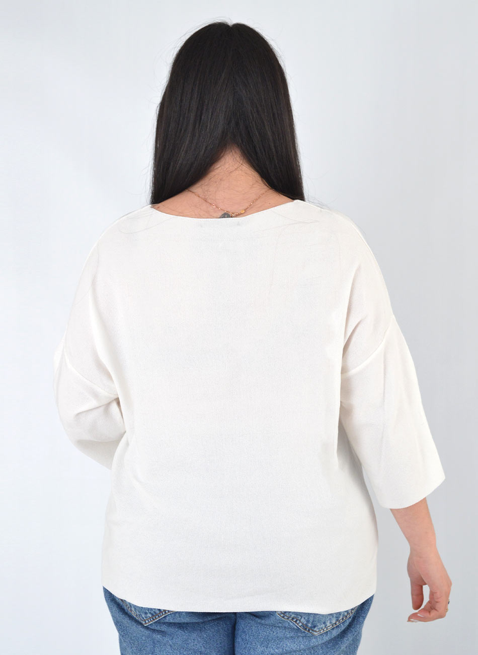 Blusa Malha Ver�o Plus Off White Degli Uffizzi  - Foto 3