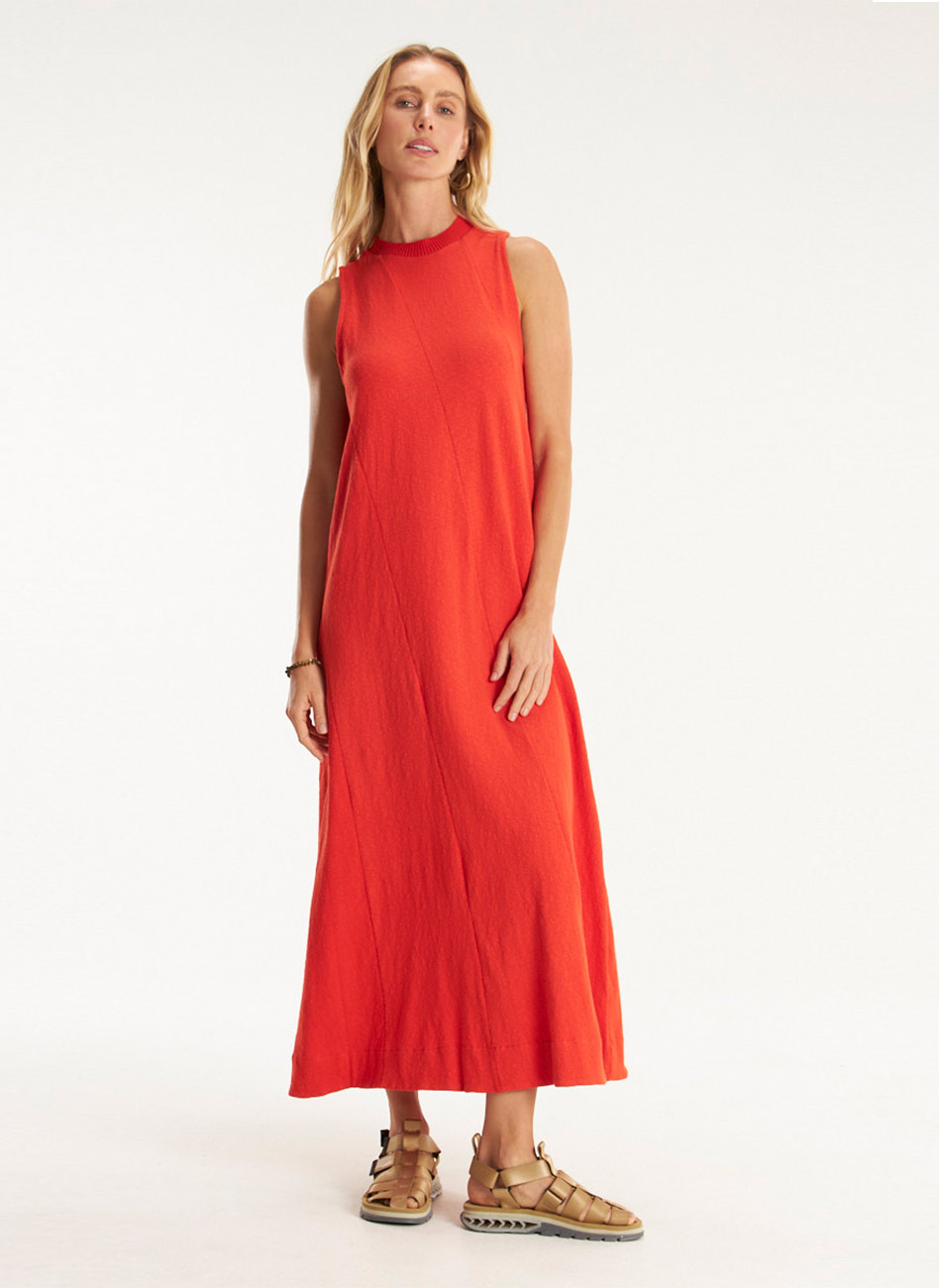Vestido Vermelho Recortes Malha Cant�o - Foto 4