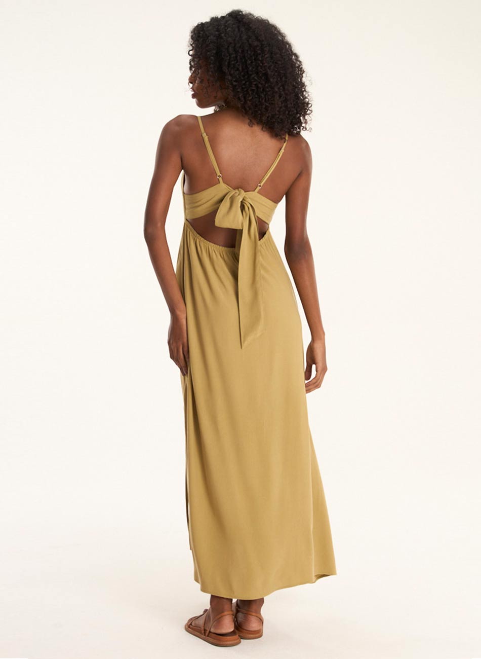 Vestido Caqui Franjas Liocel Falesia Cant�o - Foto 3