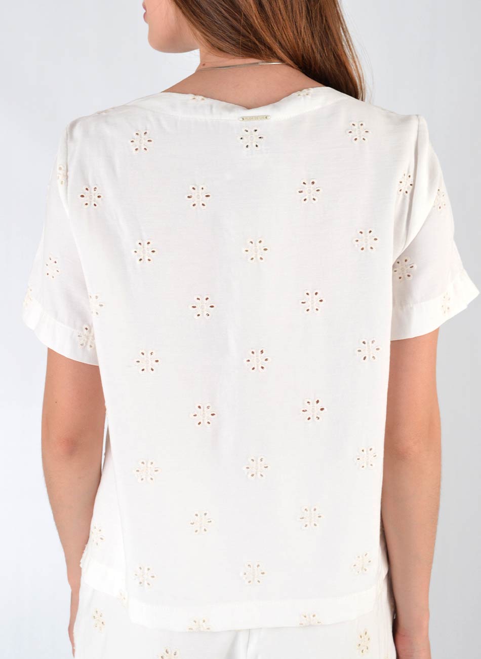 Blusa Off White Laise Flor de Lis - Foto 2