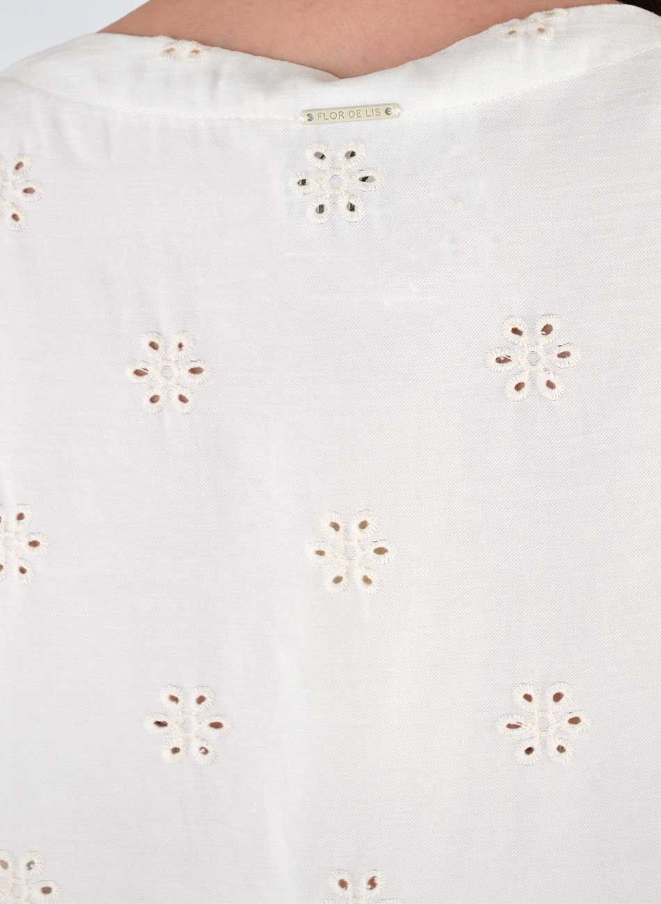 Blusa Off White Laise Flor de Lis - Foto 3