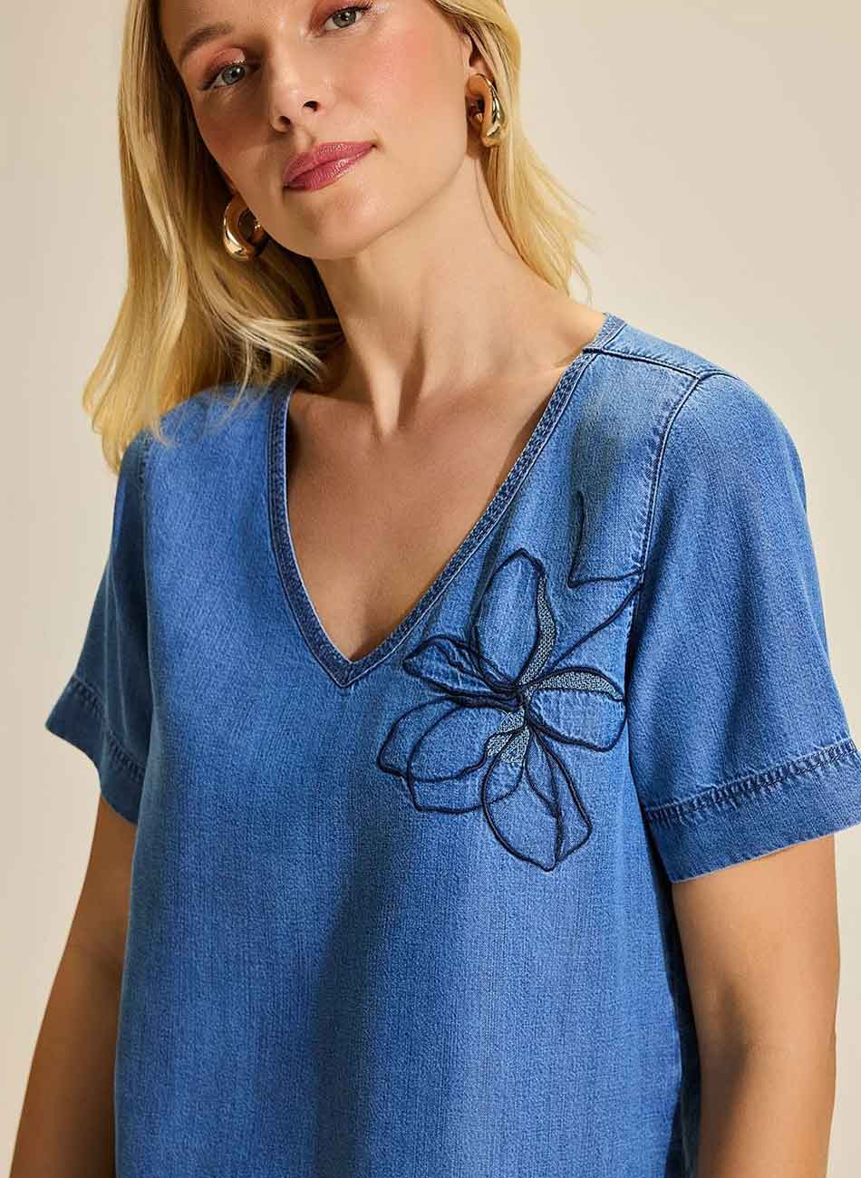 Blusa Azul Bordado Stroke  - Foto 1