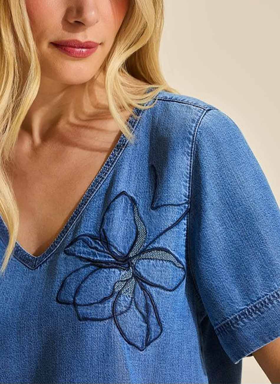 Blusa Azul Bordado Stroke  - Foto 2