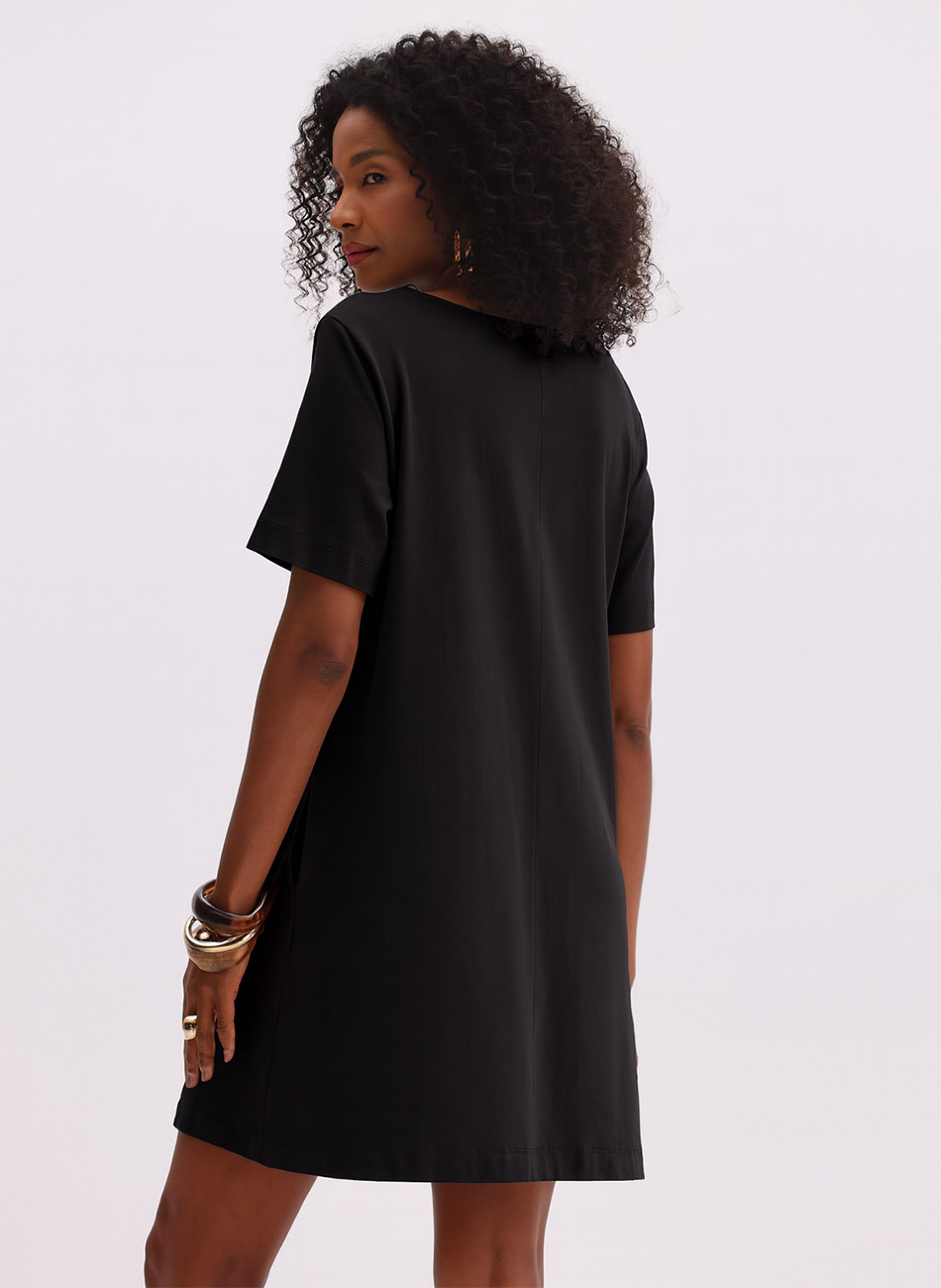 Vestido Solto Curto Preto Flor de Lis - Foto 2