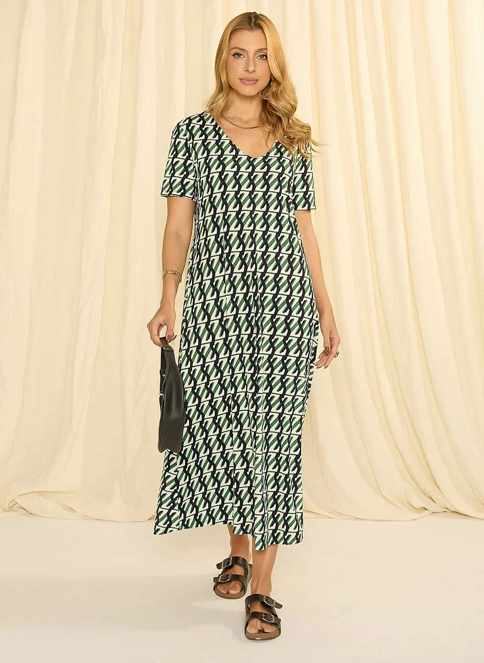 Vestido Cof Cof Fluity Midi Estampa Las Piedras - Foto 1