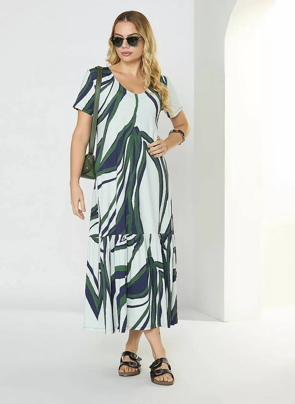 Vestido Cof Cof Fluity Midi Estampa Safi - Foto 1