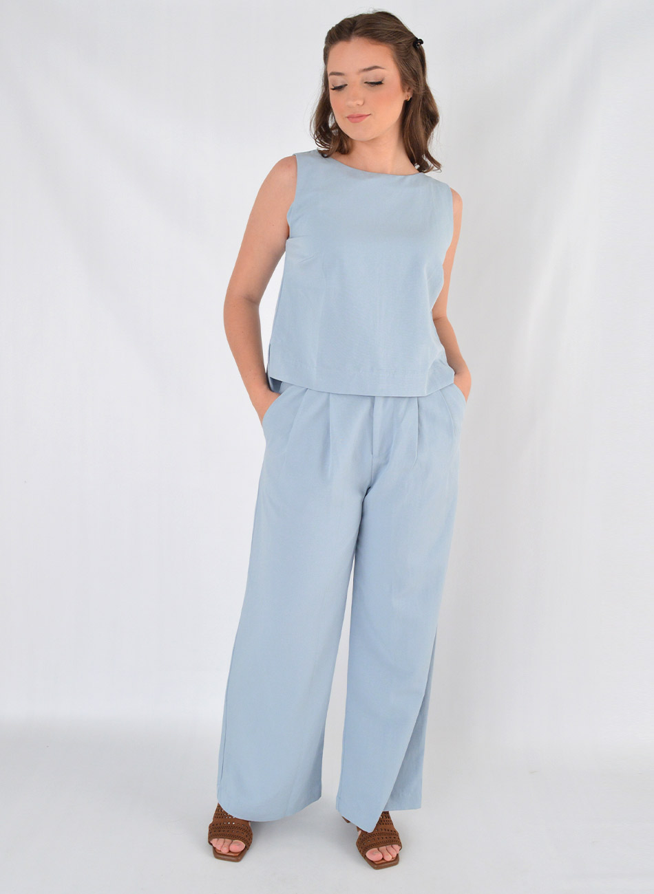 Blusa Regata Azul Linho Relica Cant�o  - Foto 3