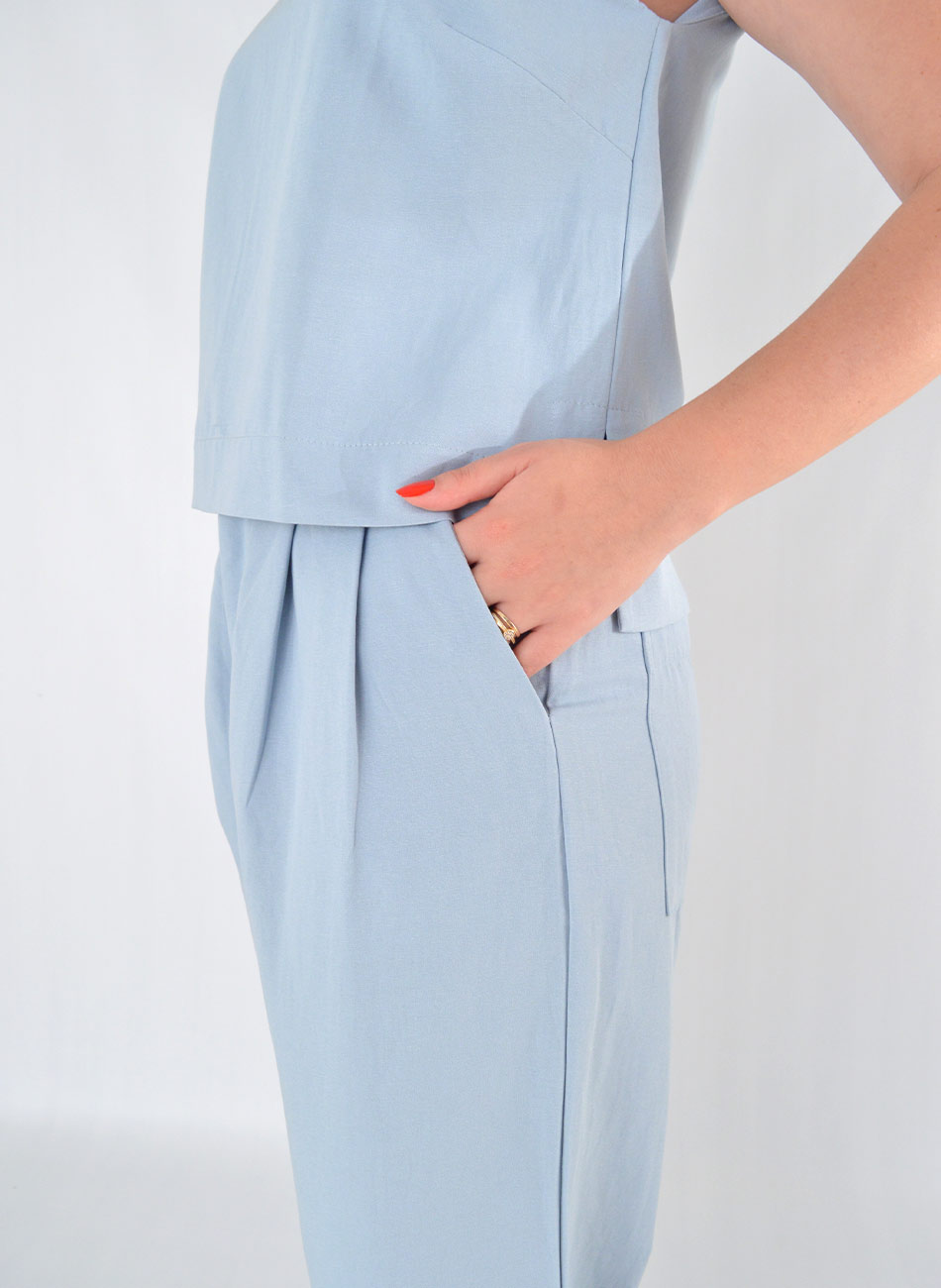 Blusa Regata Azul Linho Relica Cant�o  - Foto 6