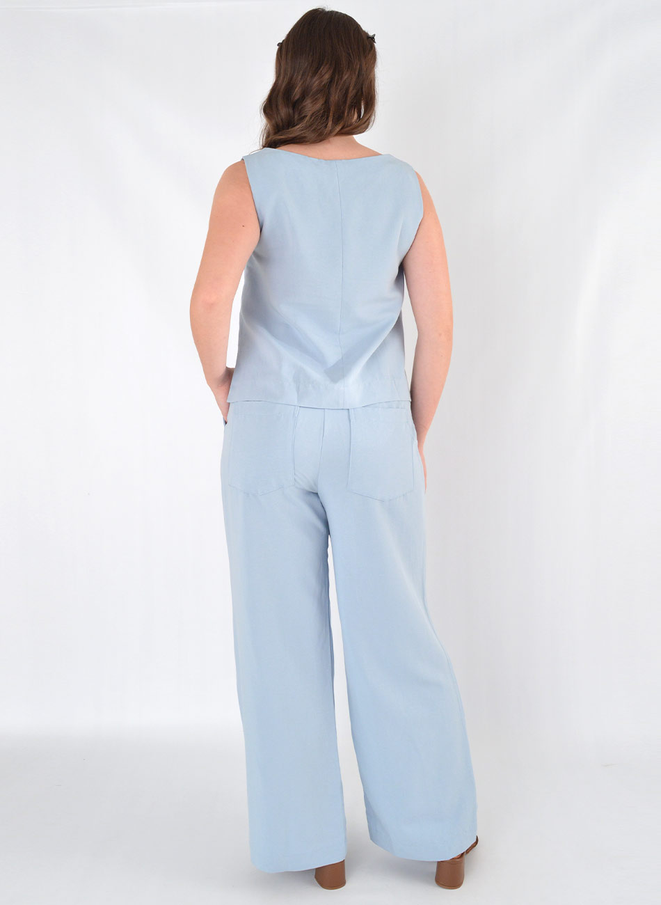 Blusa Regata Azul Linho Relica Cant�o  - Foto 7