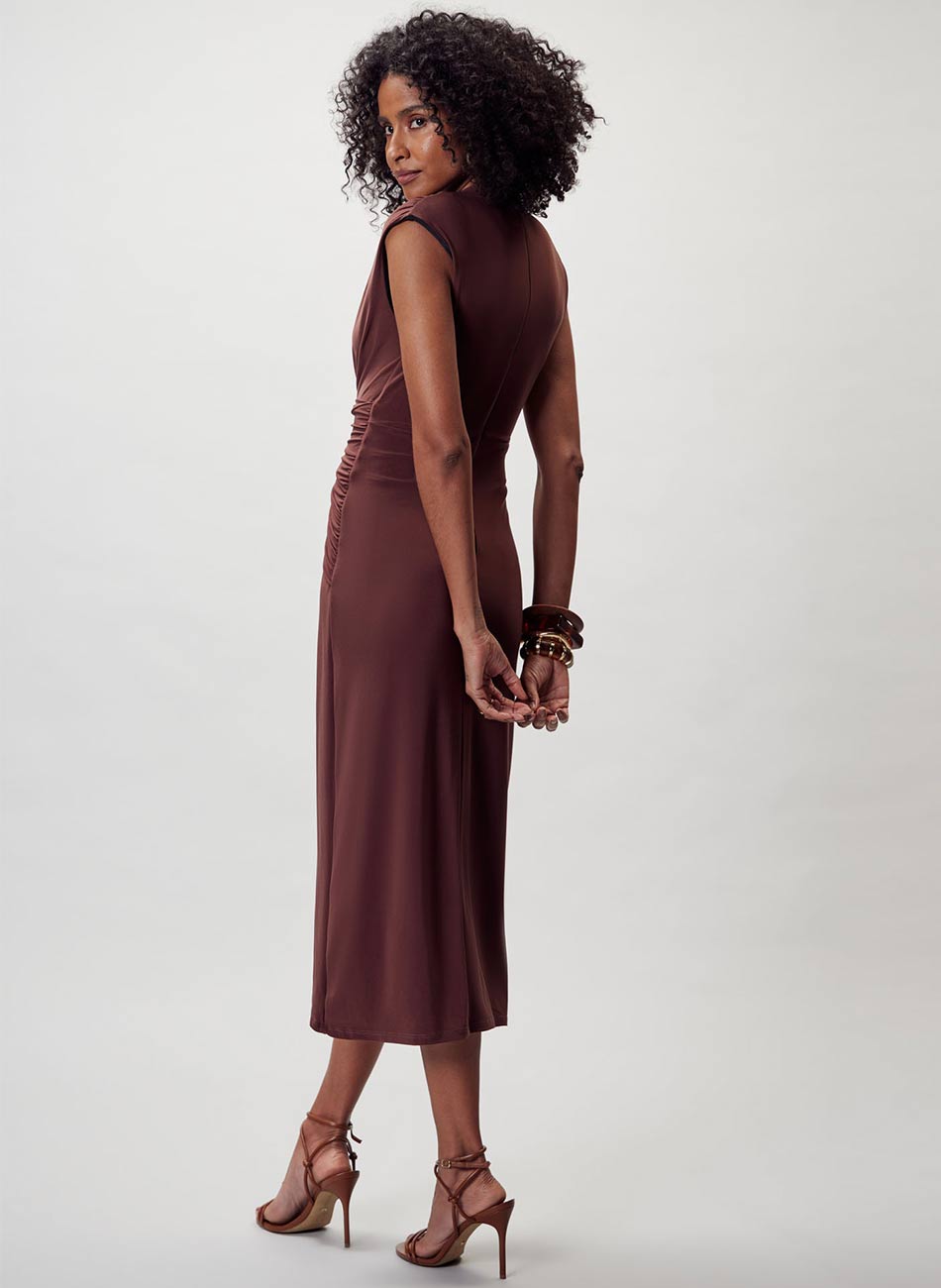 Vestido Justo Marrom Caf� Flor de Lis - Foto 3